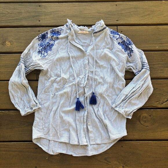Embroidered Blue Stripe Top - Picture 1 of 3
